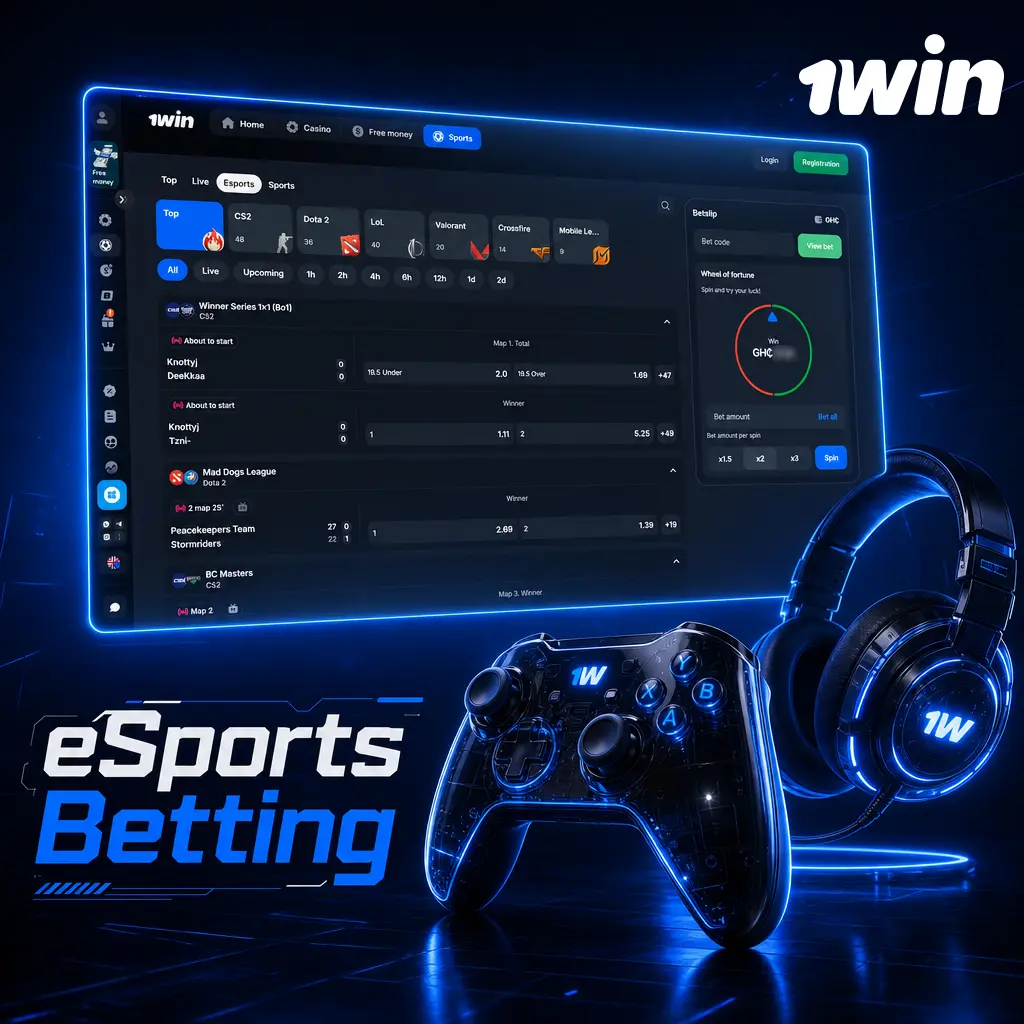 1win eSports betting odds for Dota 2, CS2, League of Legends, EA Sports FC, and Call of Duty: Mobile in Ghana