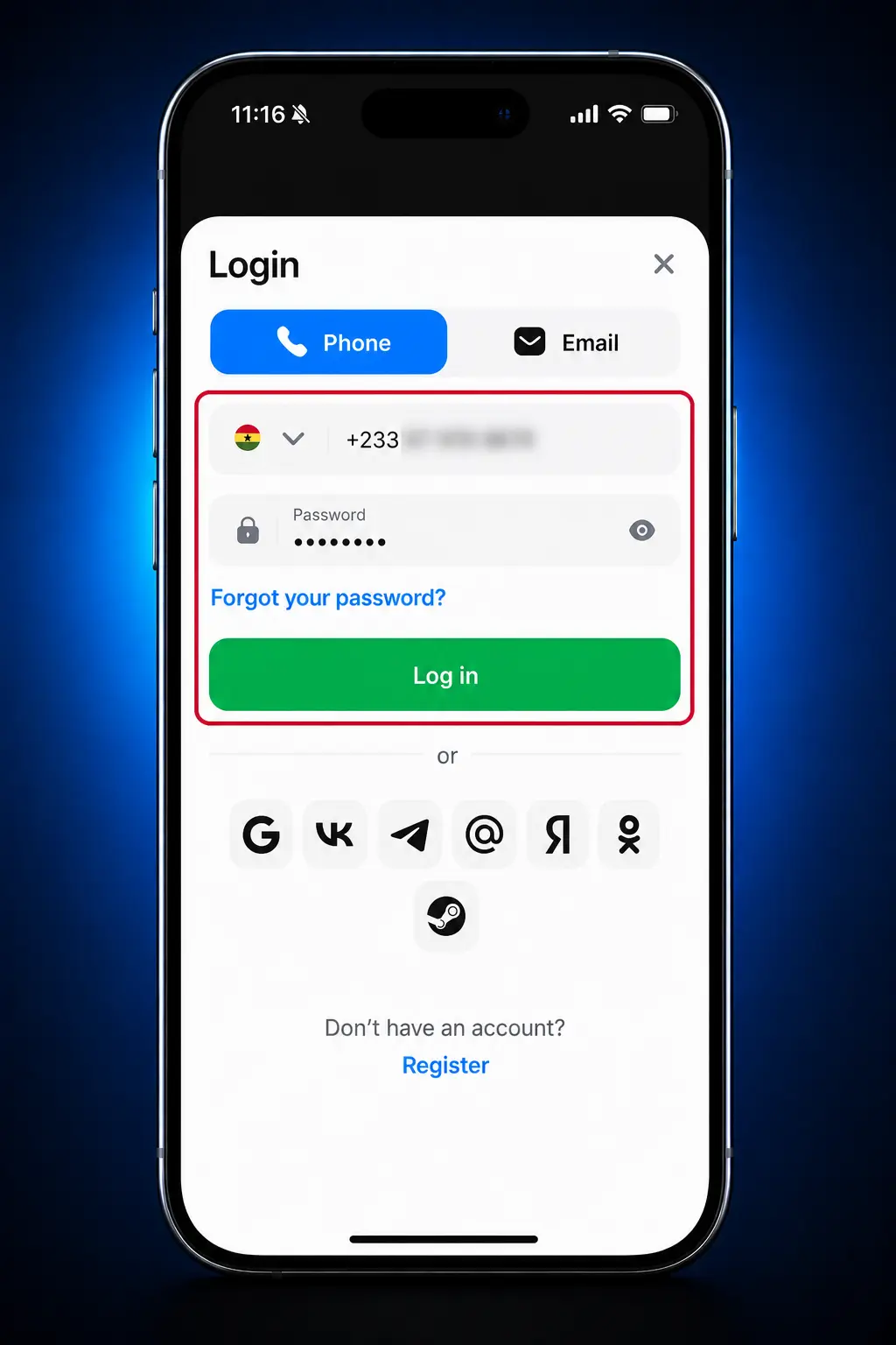 1win sign up steps showing registration form with phone, email, or social login options and welcome bonus activation